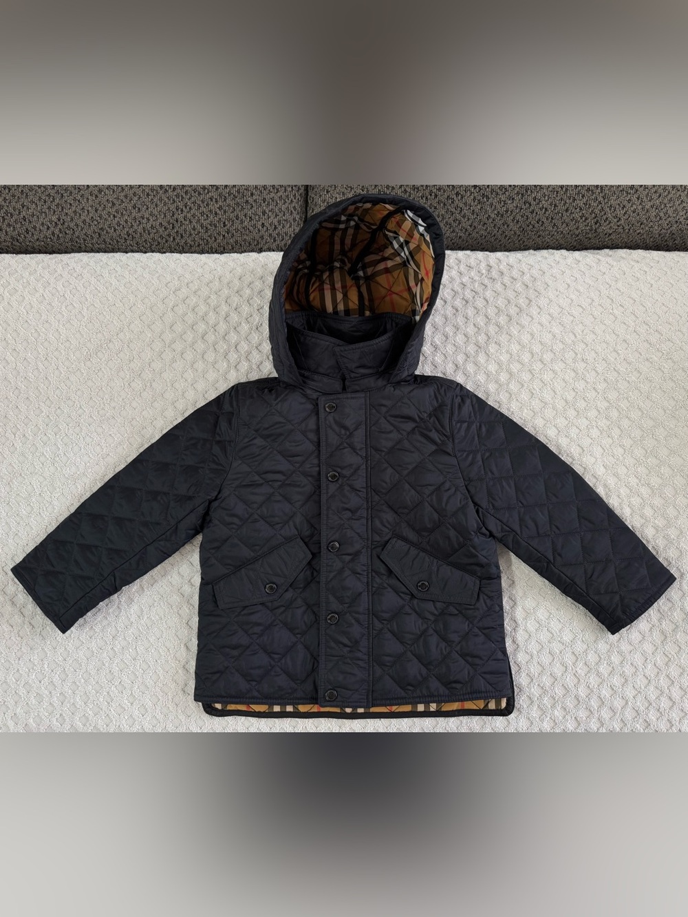 Burberry Ilana Quilted Water Repellent Jacket Navy Blue Nova Check Kids 3Y Youth